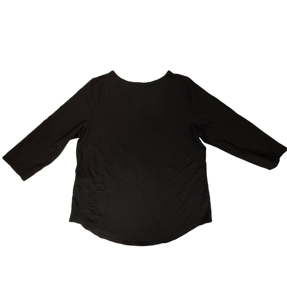 Chico's Ultimate Tee Women Size 2 Black V-Neck 3/4 Sleeve Cotton Modal Basic Top - Picture 2 of 7